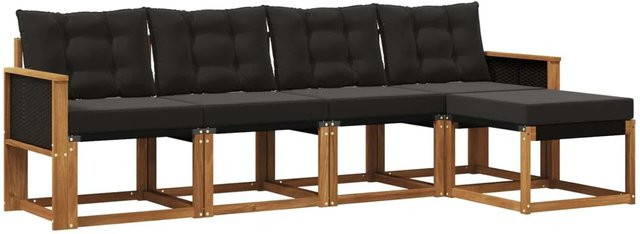 vidaXL Outdoor-Sofagarnitur aus massivem Akazienholz mit 5 Kissen in Natur und Schwarz - Bild 1