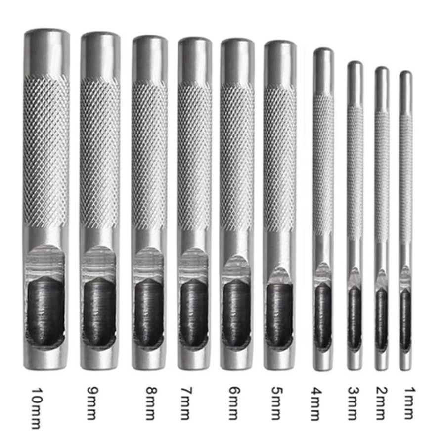 10-teiliges Lederlochstanzen-Set aus Stahl in Silber, Leder-Hohlbohrer-Kit von 1 bis 10 mm für DIY-Lederhandwerk und Bekleidung - Bild 2