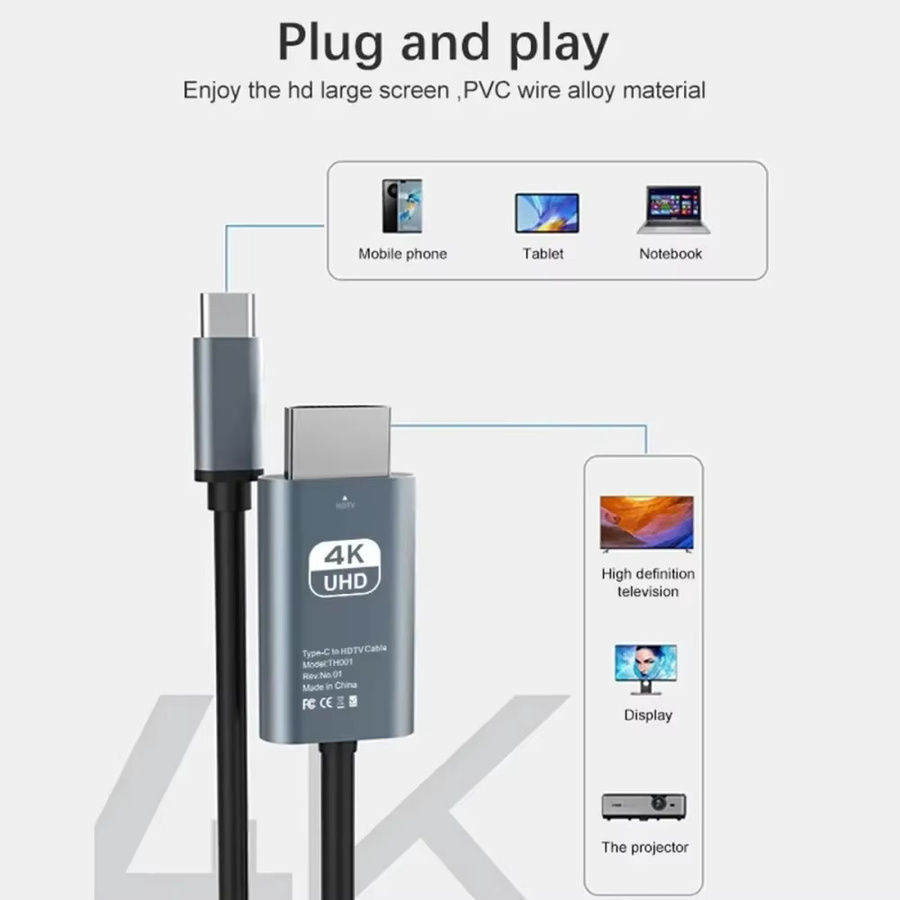 Typ-C zu HDMI Kabel 4K 60Hz in Grau, 2m geflochtenes Video Konvertierungskabel für MacBook, iPad, Samsung und Huawei - Bild 4