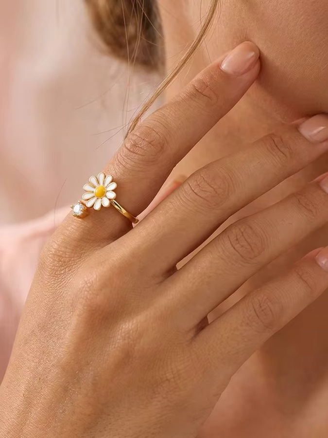 amofa Spinner-Ringe Edelstahl, Zirkonia, Gold, Damen - Bild 3