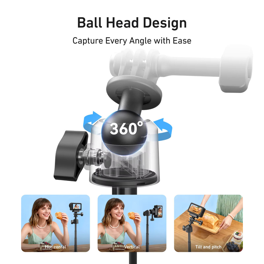 Telesin Mini Selfie Stick Stativ 3.0 mit 360 Grad Rotation Ball Head in Schwarz für GoPro Hero, DJI OSMO Action und Insta360 Action Kameras - Bild 3