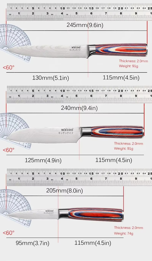 WXCOO Santoku Damaskus Allzweckmesser aus Holz mit Geschenkbox, Mehrfarbig - Bild 6