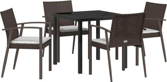 vidaXL Garten Essgruppe 5-teilig aus Poly Rattan und Stahl in Braun mit Glastisch - Bild 1