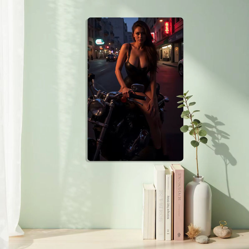 Vintage Metall Wandkunst Schild CIFBUY Retro Motorrad-Dame Wanddekoration mehrfarbig B: 30,48 cm, H: 30,48 cm - Bild 6