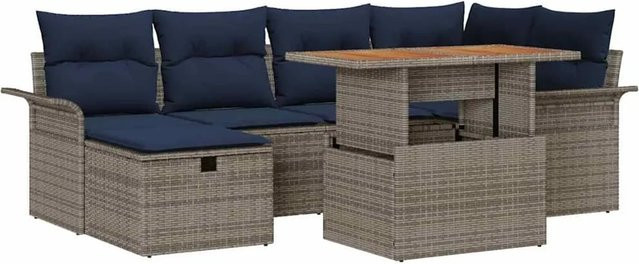 vidaXL Gartensofa-Set aus Poly-Rattan in Grau mit 7-teiliger Polsterung, L-Form, Ottoman und Couchtisch inklusive Kissen-Stauraum - Bild 1