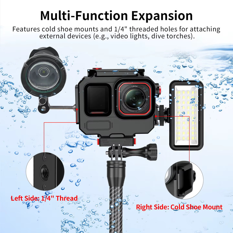Insta360 Ace Pro 2 Wasserdichtes Tauchgehäuse mit Schnellverschlussrahmen und Kaltschuh-Lichthalter in Schwarz (bis 80 m Tiefe) - Bild 2