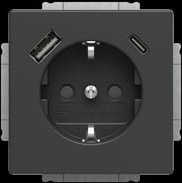 Busch-Jaeger Schukosteckdose mit USB-A und USB-C Anschlüssen in Anthrazit/Schwarz - Bild 1