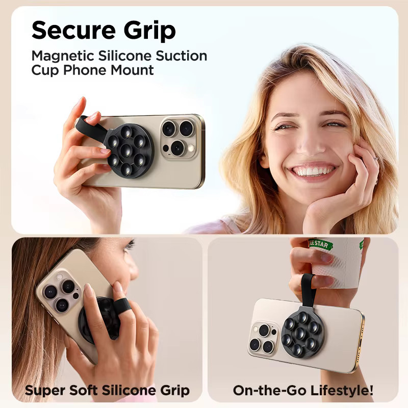Joyroom Magnetische Saugnapf-Telefonhalterung aus Silikon für iPhone 15 Pro, freihändiger Griffständer für Dusche und Spiegel, erhältlich in Weiß, Orange und Schwarz - Bild 5
