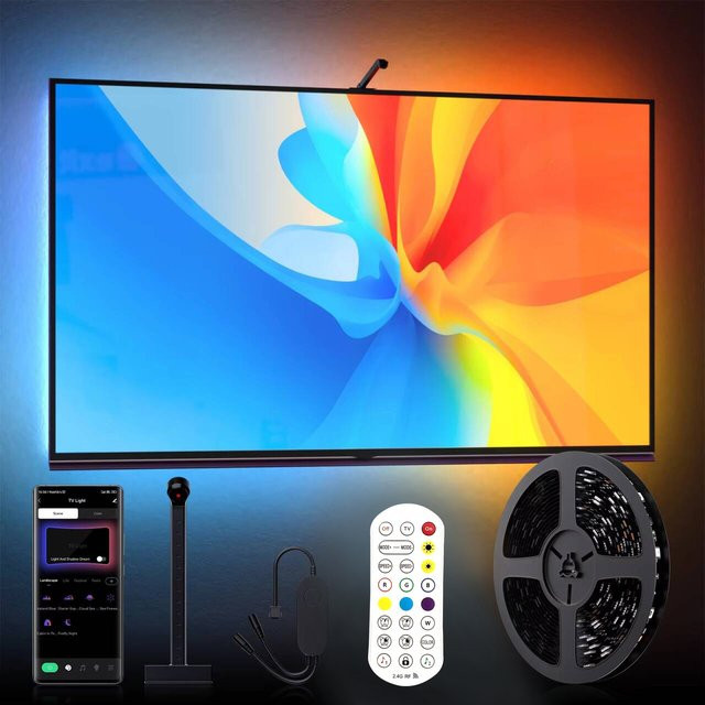 LeiiGeeGo Ambilight TV-Kit RGB Smart LED-Hintergrundbeleuchtung mit Kamera und USB-Anschluss, Multicolour, Schwarz - Bild 1