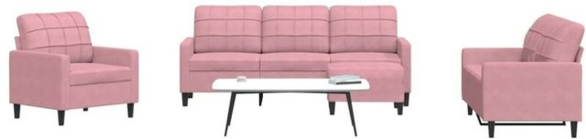 Vidaxl 4-tlg. Sofagarnitur aus Samt mit Kissen in Rosa und Metallgestell im modernen Design - Bild 1