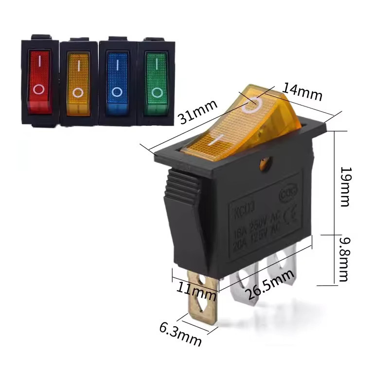 KCD3 Wippschalter mit Licht 2 Positionen 3 Pins 16A 250V / 20A 125V AC in Schwarz oder Multicolour - Bild 4