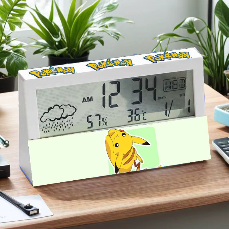 Bandai Pikachu Digitalwecker für Kinder in Weiß, leuchtender und geräuschloser Schlafzimmer-Wecker - Bild 1
