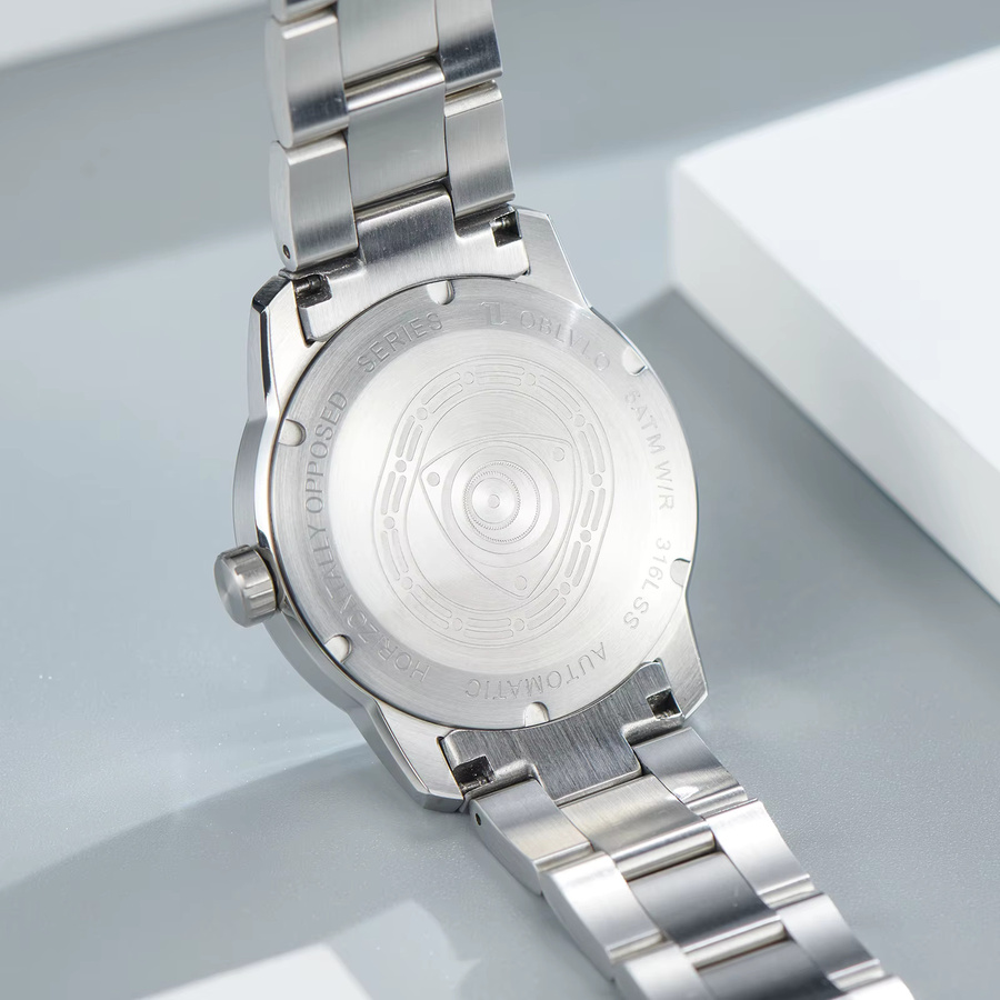 Oblvlo Armbanduhr Edelstahl, Automatik, Herren, Silber, Blau - Bild 3