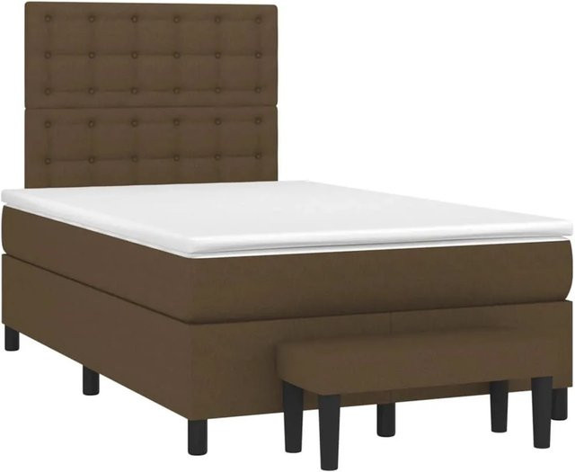 vidaXL Boxspringbett mit Matratze Dunkelbraun B: 120 cm, T: 190 cm, H: 60 cm aus Stoff und massivem Kiefernholz mit Taschenfedern - Bild 1