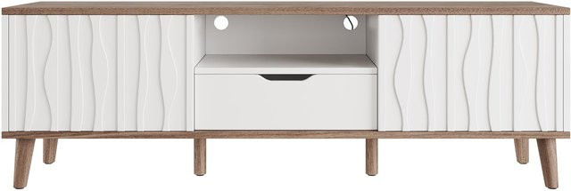 Moderner LED-Fernsehschrank von RN Store in Weiß mit integrierter RGB-Beleuchtung und Schiebetüren, B/T/H: 160 x 40 x 52 cm - Bild 1