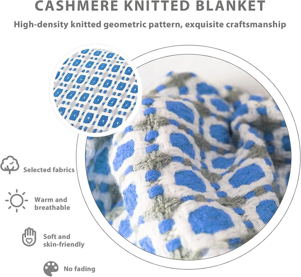 Inyahome Strickdecke im Vintage-Design mit Quasten in Diamond Morandi Blue - Bild 2
