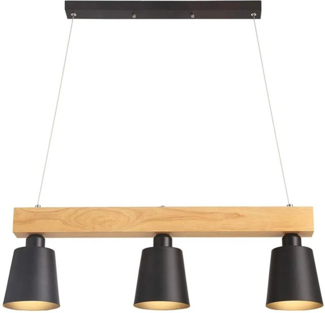 NETTLIFE Pendelleuchte für Esstisch in Vintage-Optik, 3-flammig, Holz und Schwarz, E27, Warmweiß - Bild 1