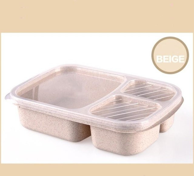 LChome Mikrowellen-Lunchbox aus Weizenstroh, tragbare Bento-Box für Schule und Büro, beige - Bild 1