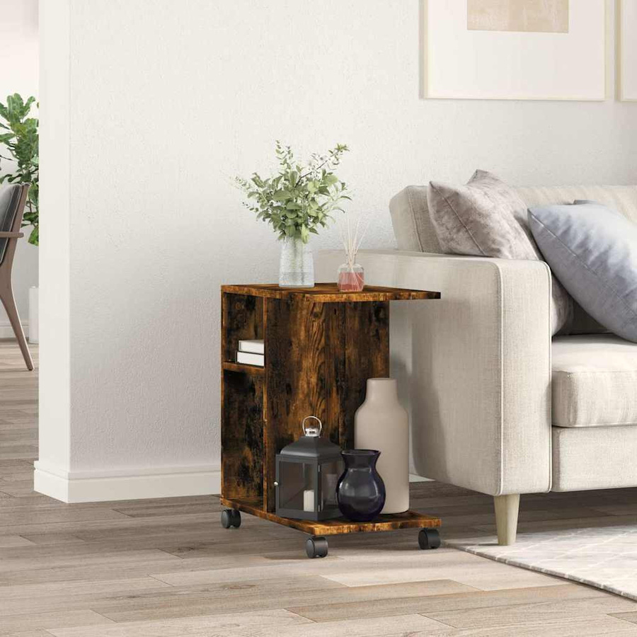 vidaXL Beistelltisch mit Rollen aus Holzwerkstoff in Räuchereiche, B/T/H: 50 x 30 x 55 cm - Bild 7