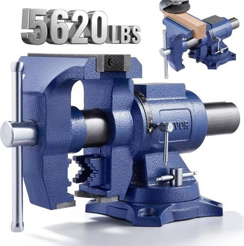 VEVOR Hochleistungs-Schraubstock aus Sphäroguss in Blau mit Amboss und 360 Grad schwenkbarer Basis - Bild 1