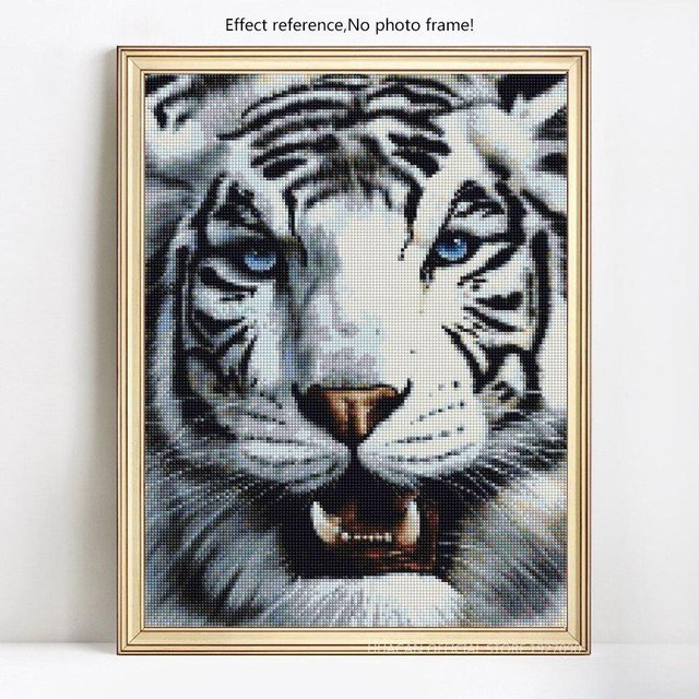 FIYO Diamantstickerei Tiger Bild aus Strasssteinen, Motiv Tiere, Farbe: Schwarz und Weiß, B x H: 20 x 30 cm - Bild 1
