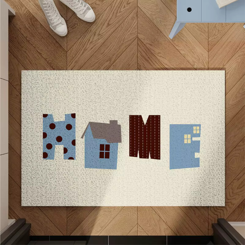 VIKAMA Minimalistische Fußmatte mit Home-Hausmotiv, rutschfest und geräuschreduzierend, Polyester, Mehrfarbig, B/T: 60 x 40 cm - Bild 1
