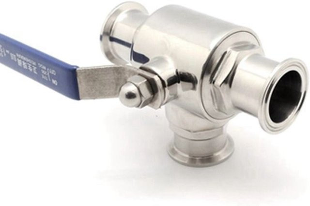 Sanitärkugelhahn aus Edelstahl 304 in Silber, 3-Wege-Tri-Clamp-Ferrule-Typ für Lebensmittelanwendungen - Bild 1