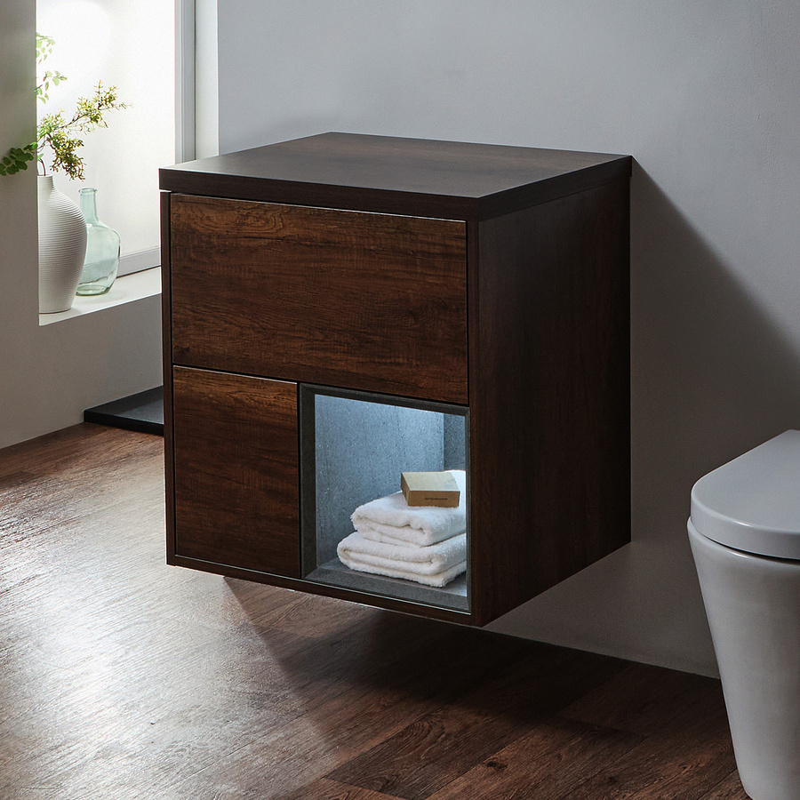 Hängender Waschtischunterschrank Hoxton von Hudson Reed in Dunkler Eiche mit LED-Beleuchtung und Sensor, B: 60,0 cm, H: 46,0 cm, T: 63,6 cm - Bild 1