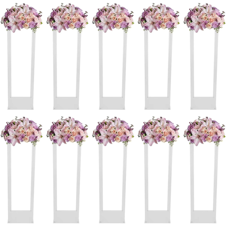 BYMAOCAR 10er Set Transparente Acryl-Blumenständer Rechteckige Bodenvasen mit Teller für Hochzeit und Party Höhe: 80 cm - Bild 3