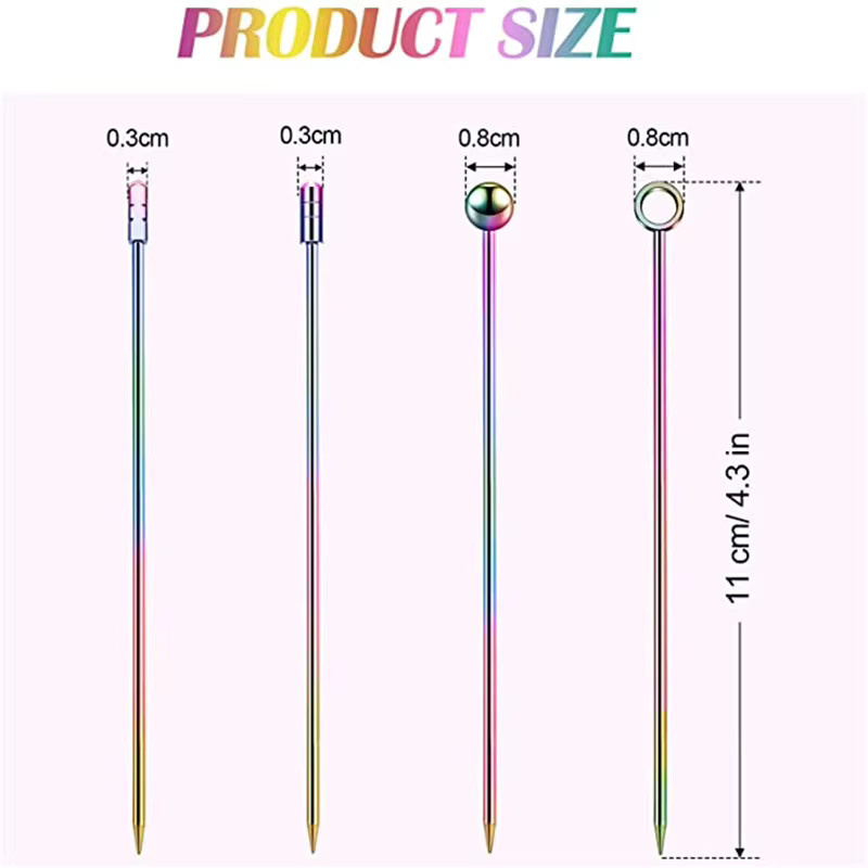 SUNFILI Cocktail-Sticks aus Edelstahl 304 in Silber, 10 Stück wiederverwendbare Getränke-Picks und Martini-Picks für Obst und Dekoration - Bild 1