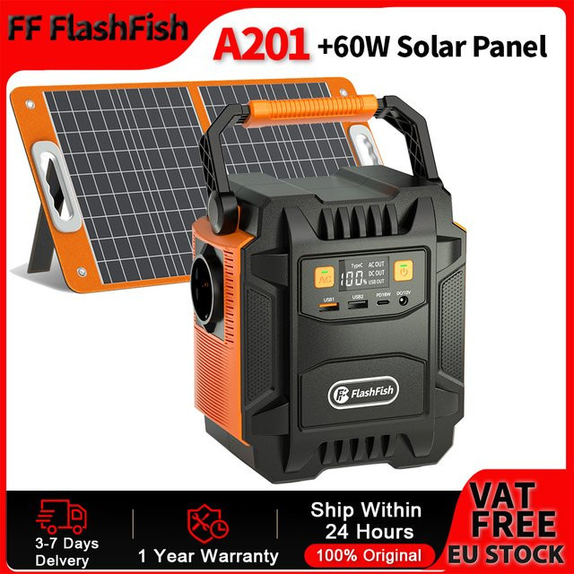 Flashfish Tragbares Kraftwerk mit 172,8 Wh Akku und 60 W Solarpanel, 200 W Solargenerator mit AC-Steckdosen für Outdoor und Camping - Bild 1