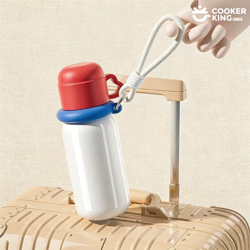 COOKER KING Kinder-Vakuumbecher mit Strohhalm aus Edelstahl und PP, Thermosflasche für heiße Speisen, 480 ml, rot, blau, mehrfarbig - Bild 2