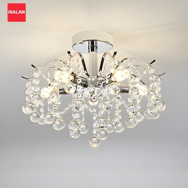 IRALAN LED Kristall Deckenleuchte Modern in Silber mit Drei-Farben-Licht für Wohnzimmer und Hotel - Bild 1