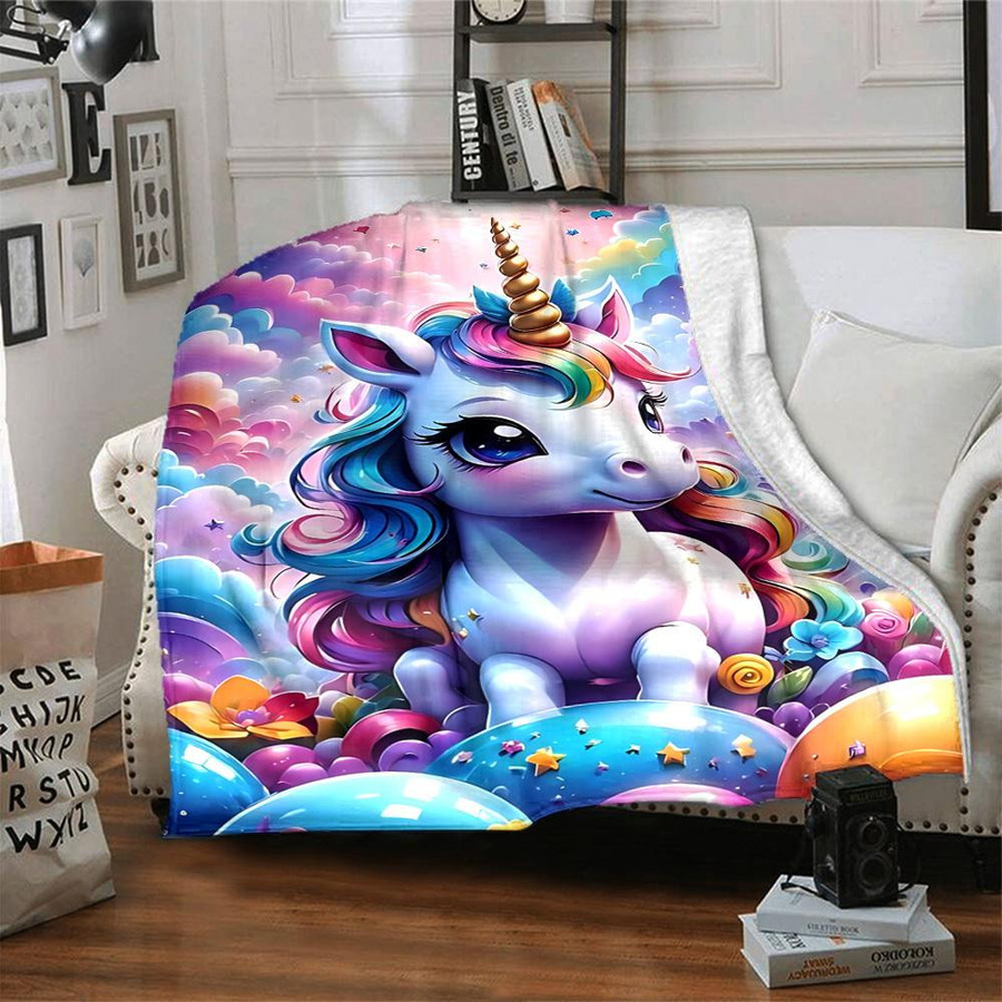Yun Heng Four Einhorn Regenbogen Decke aus Flanell, Mehrfarbig, B: 120 cm, T: 80 cm - Bild 3