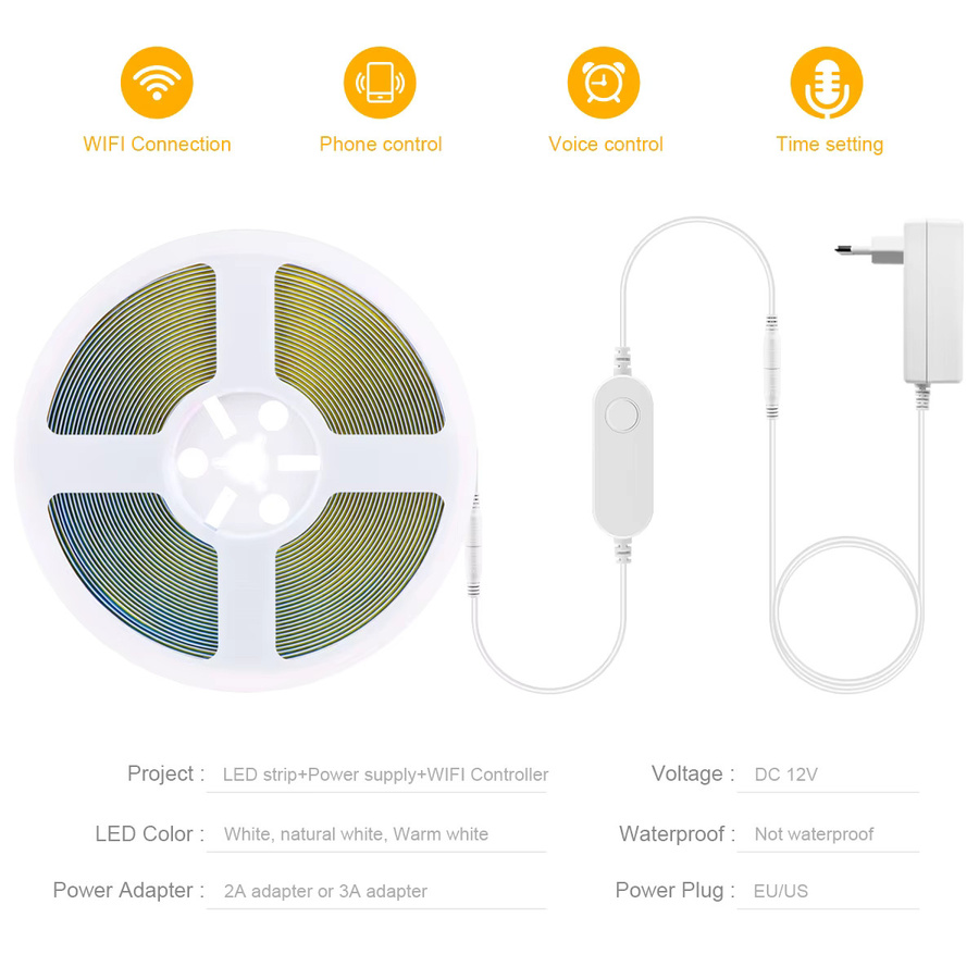 CHNAITEKE Tuya Smart Wifi COB LED Streifen in Weiß, 24V selbstklebendes LED Band mit CCT-Funktion, kompatibel mit Alexa und Google Assistant zur Hintergrundbeleuchtung von TV, Küche oder Wand - Bild 2