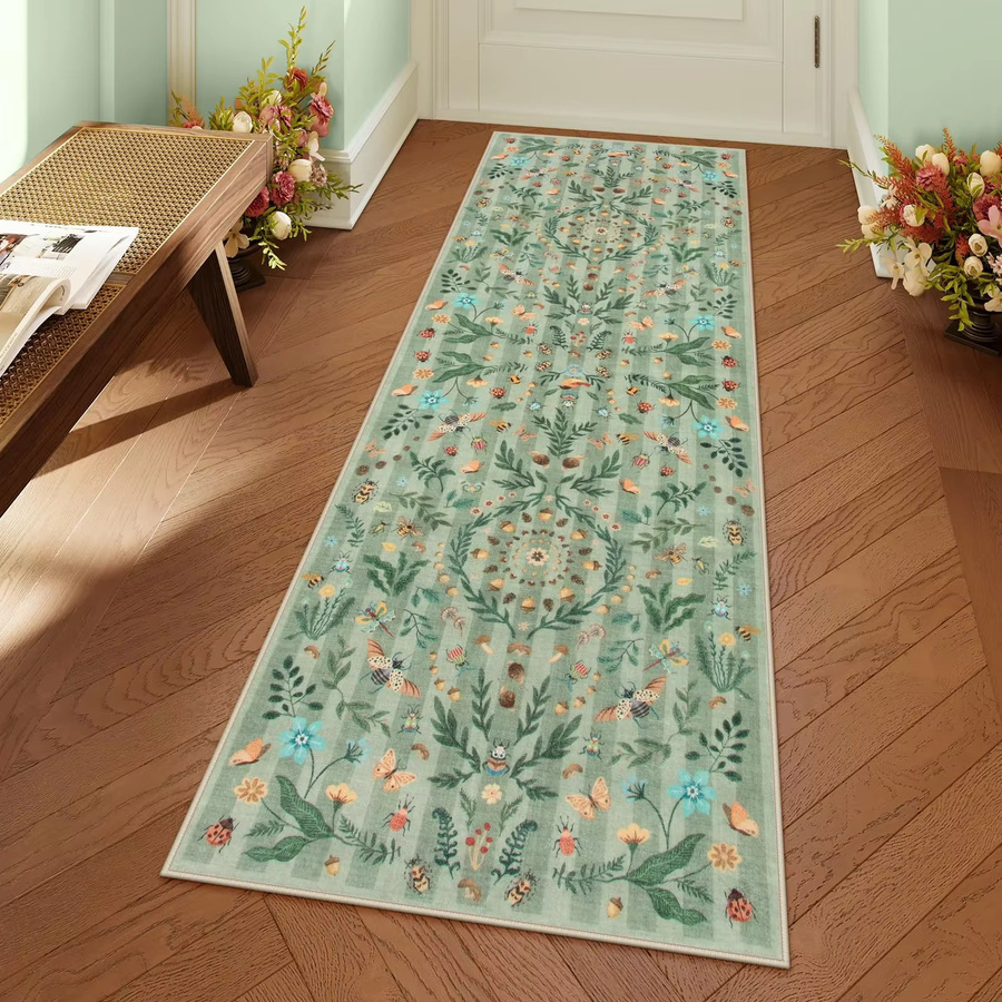 VIKAMA Floraler Teppich in Multicolour, rutschfester und schmutzabweisender Läufer für Wohnzimmer, Schlafzimmer oder Flur, B/T/H: 120 x 40 x 1 cm - Bild 1
