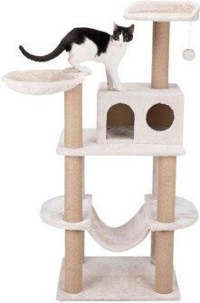 Trixie Kratzbaum Federico für Katzen in Grau und Beige mit Höhle, Hängematte und integriertem Spielzeug - Bild 1
