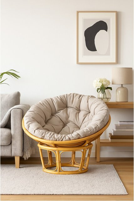 Papasansessel von Möbel direkt online in Beige mit Kissen aus Rattan und Polyester - Bild 1