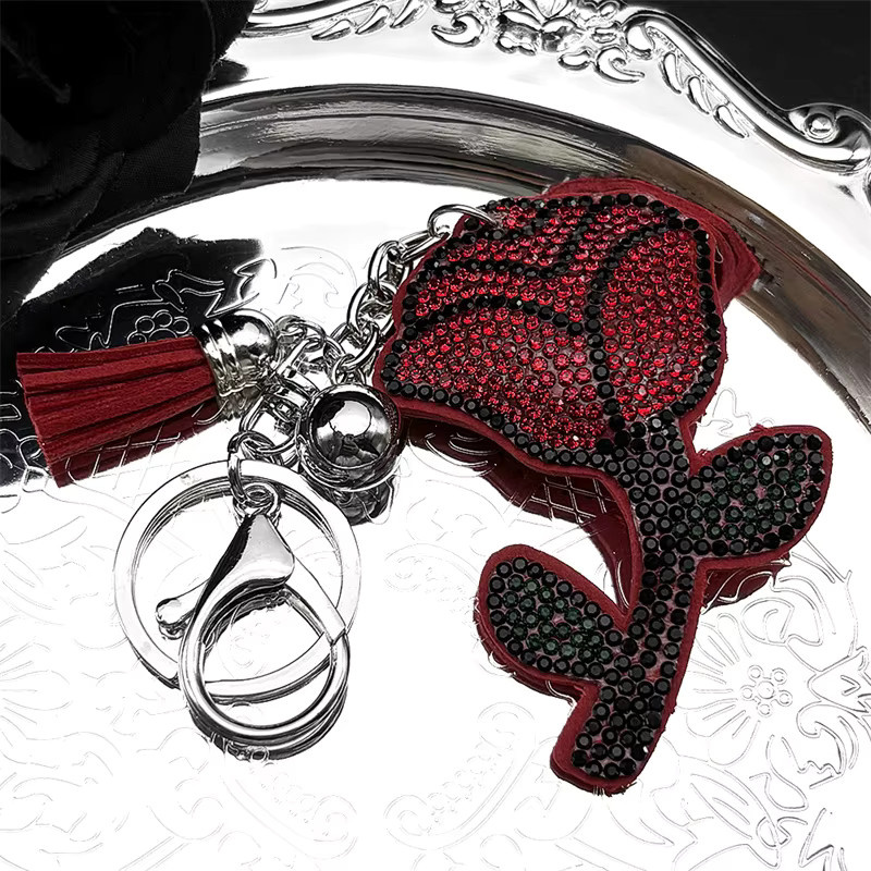 Lovely FAJA Schlüsselanhänger, Rote Rose, Silber Farbe Legierung, Strass, Damen - Bild 4