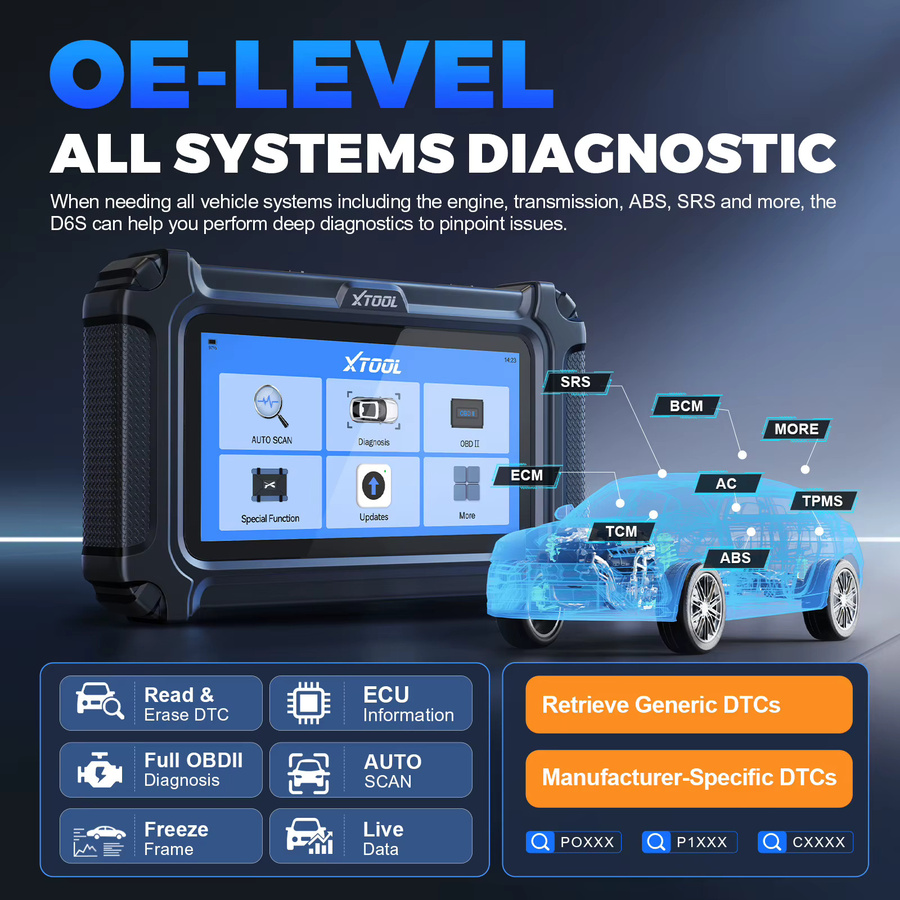 XTOOL D6 V2.0 Auto-Diagnosegerät mit OBD2-Scanner, Alle Systeme, CANFD, FCA AutoAuth und WLAN in Schwarz - Bild 2