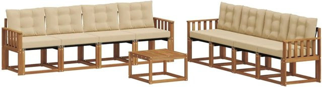 vidaXL Outdoor-Sofagarnitur 9-teilig aus Akazienholz mit Textilene und Kissen in Natur und Beige - Bild 1