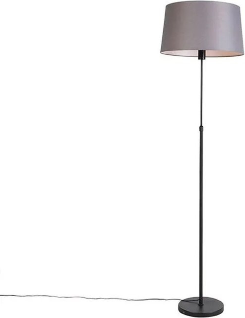 QAZQA Stehlampe Schwarz mit dimmbarem Leinenschirm in Grau-Concrete, höhenverstellbar - Bild 1