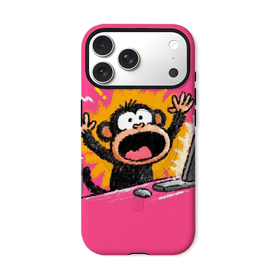 Aurbe 2-in-1 MagSafe Schutzhülle mit Displayfolie für iPhone 17 16 15 14 Plus Pro Max, stoßfeste Hartschale mit Affen-Motiv in Pink - Bild 7