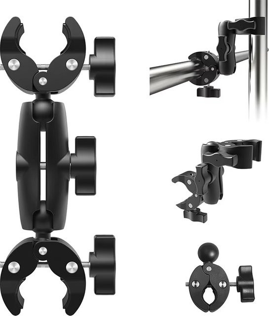 Mrgabwte Doppel Clamp Kamera Halterung mit Clip und Arm in Schwarz für GoPro Hero, Insta360 und DJI Sport zur Montage an Motorrad Lenker oder Stange - Bild 1