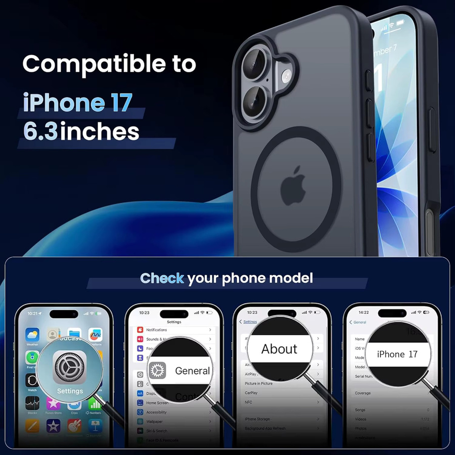 Matte MagSafe Schutzhülle für Apple iPhone 17 Pro Max, 16 Pro, 15 Plus, 14, 13, 12, 11 in Schwarz - Bild 3