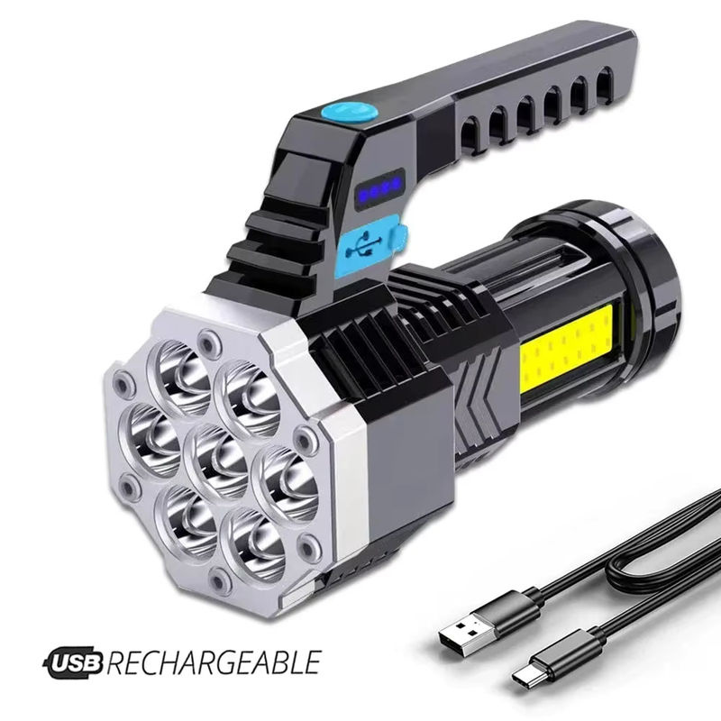 ESMARTER LED-Taschenlampe mit 7 LEDs und COB-Seitenlicht, wiederaufladbar, Schwarz, ABS-Material - Bild 4
