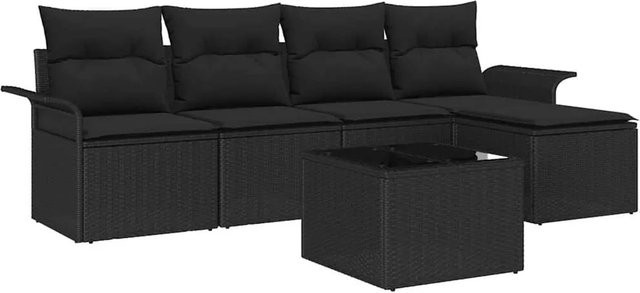 vidaXL Garten-Sofa-Set aus Polyrattan in Schwarz, 6-teiliges L-Shape Lounge-Set mit Kissen für Terrasse und Garten - Bild 1