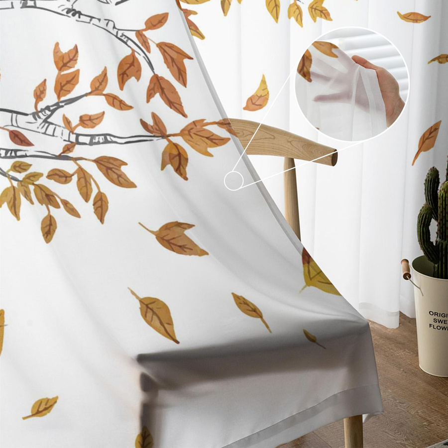 Transparentes Tüll-Voile-Vorhang mit gelbem Blätter-Muster von Household supplies MH, Breite: 135 cm, Höhe: 115 cm - Bild 2