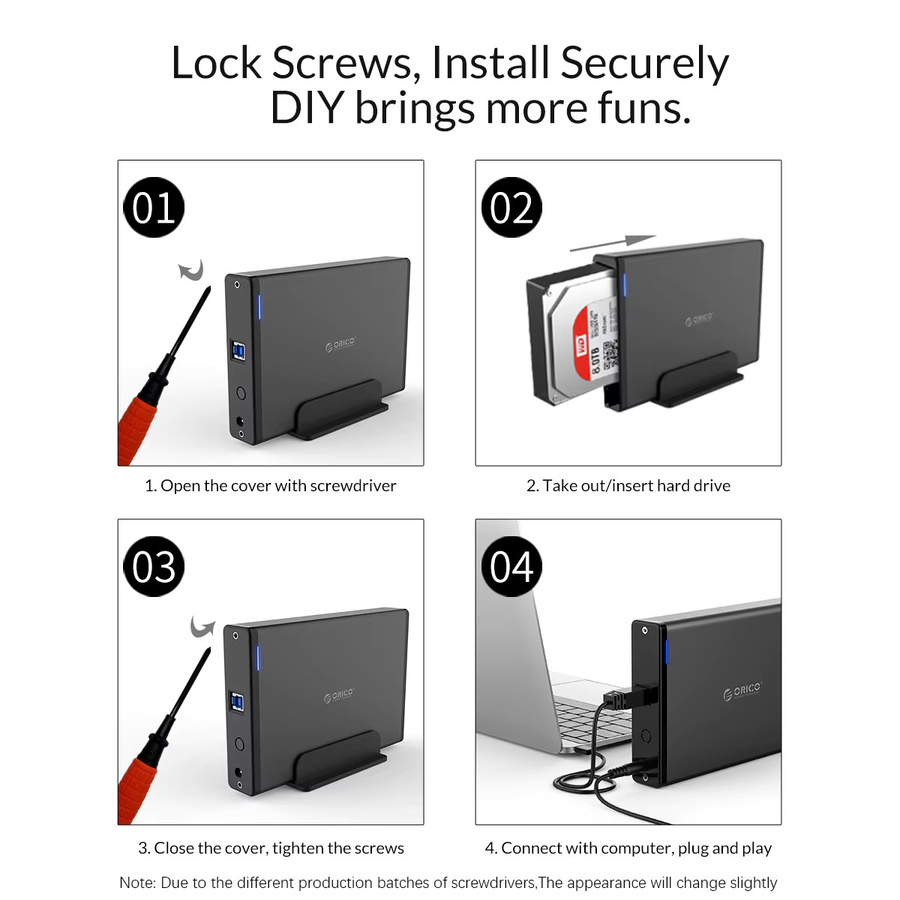 ORICO Externes SATA HDD-Gehäuse für 2,5 und 3,5 Zoll SSD und Festplatten, Schwarz - Bild 3