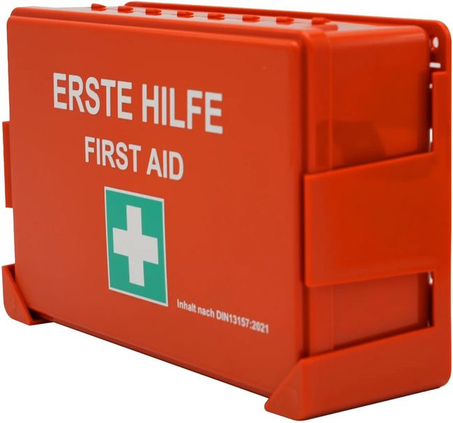Floordirekt Erste-Hilfe-Koffer DIN 13157 mit Wandhalterung und ISO-Aufkleber in Orange und Rot - Bild 1